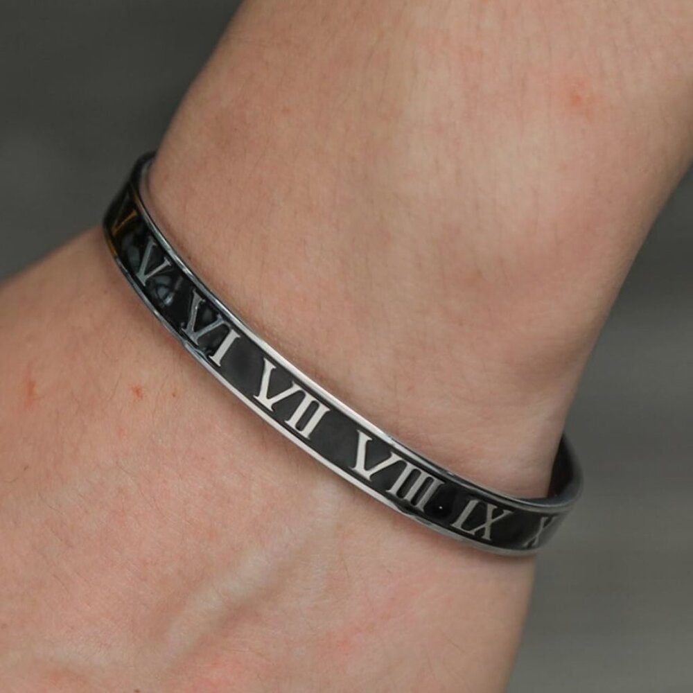 Roman numerals Stainless steel men bangle